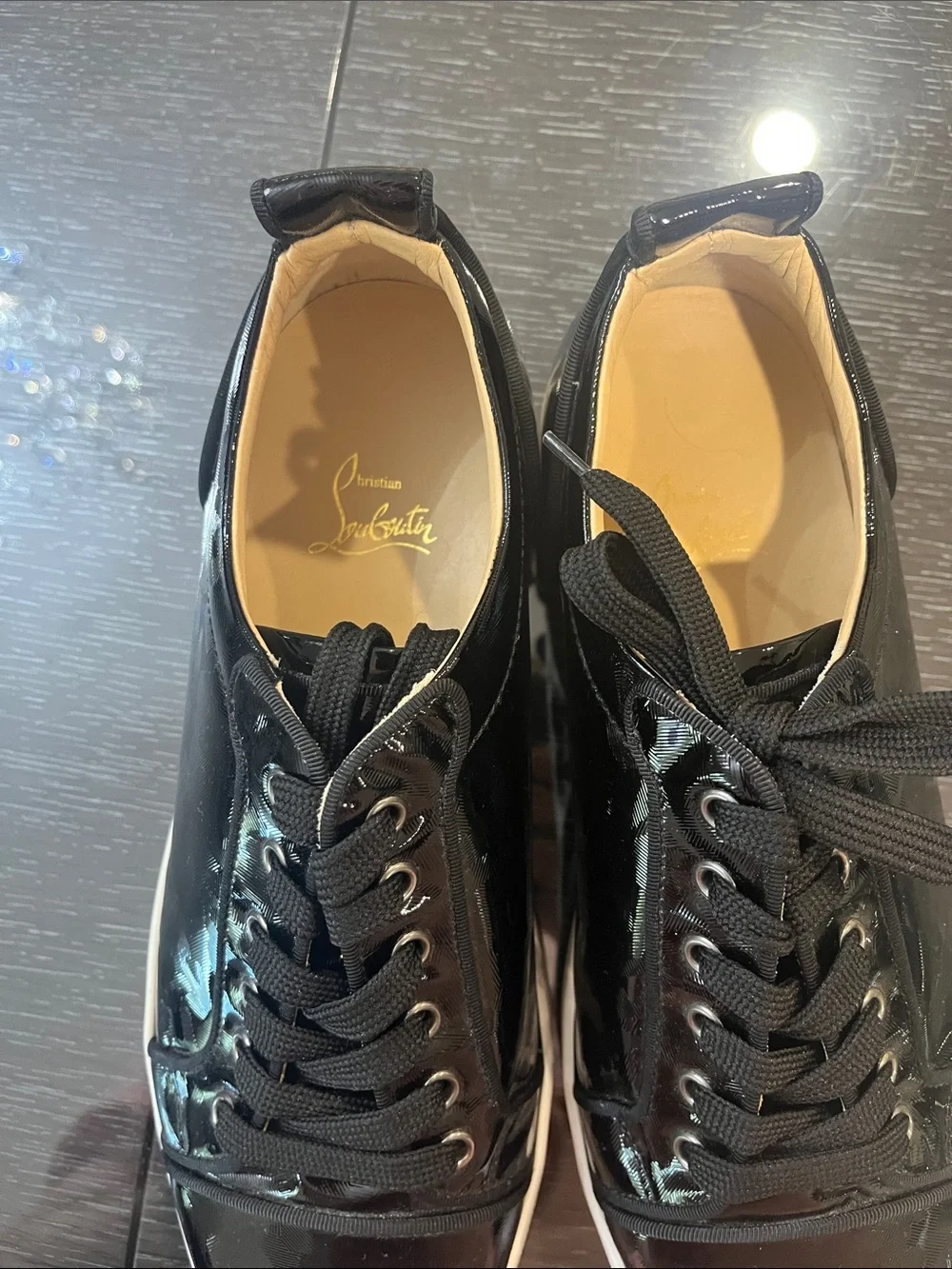 Christian Louboutin Black Patent Low-Top Sneakers